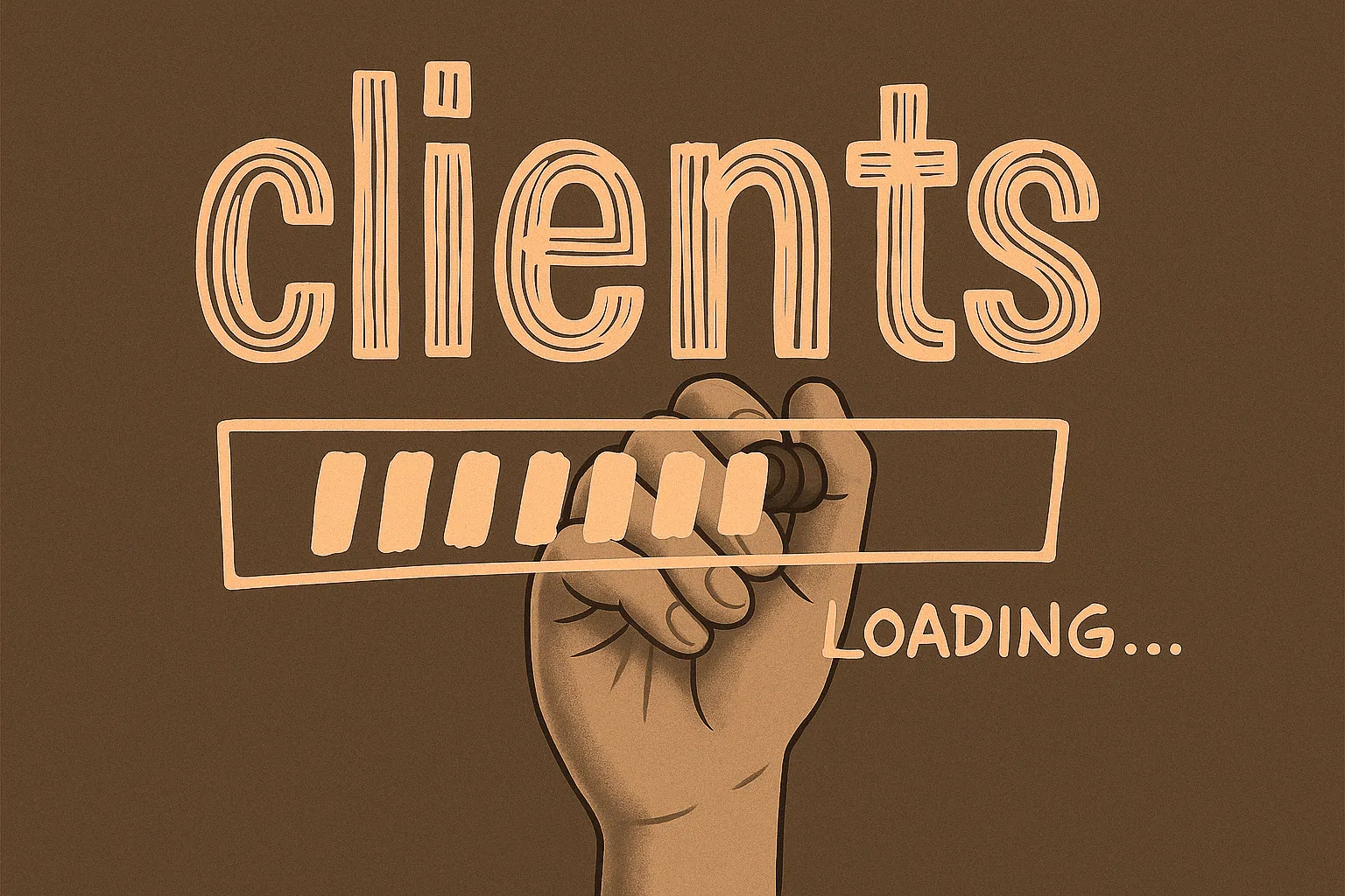 Illustration of a hand activating a 'Clients Loading...' progress bar, representing strategies for acquiring new bookkeeping clients.