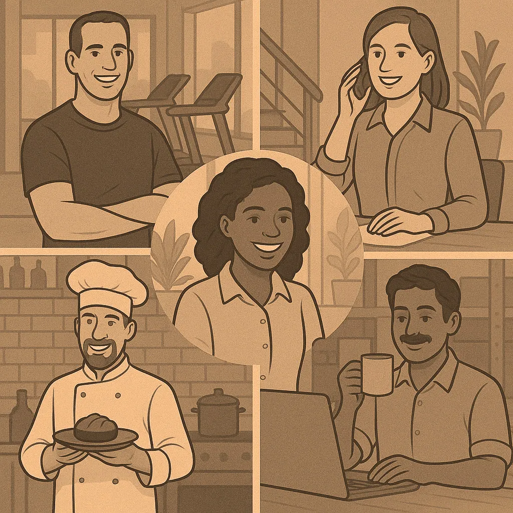 An illustration of various happy clients